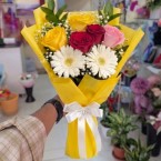 send gerbera and rose flower bouquet delivery